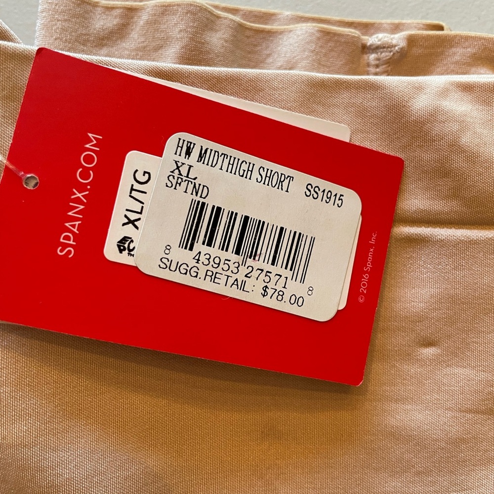 SPANX High-Waist Mid-Thigh Shorts in Tan